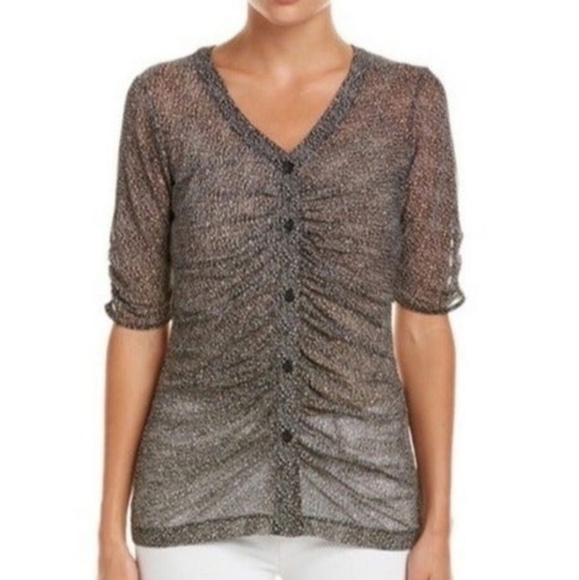 Cabi V Neck Bottom Gethered Placket Blouse - Picture 2 of 16